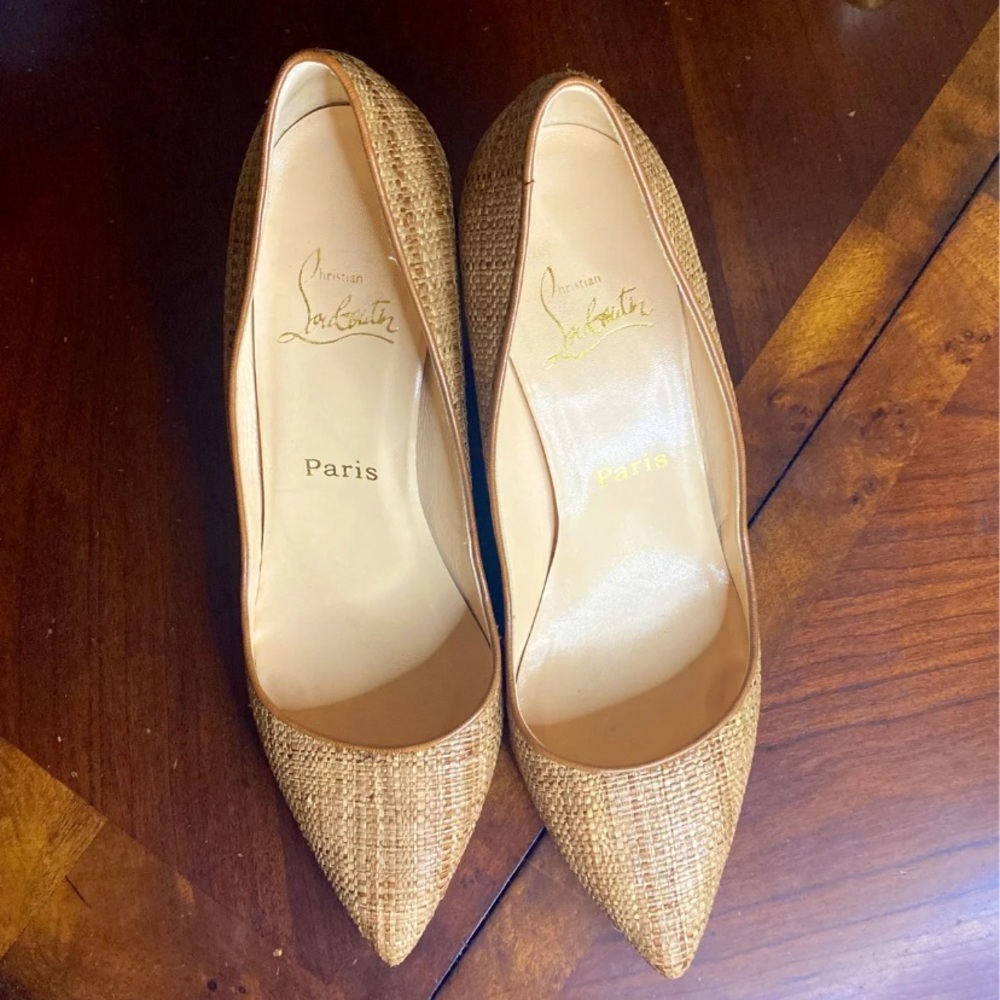 Christian Louboutins brown raffia Heels